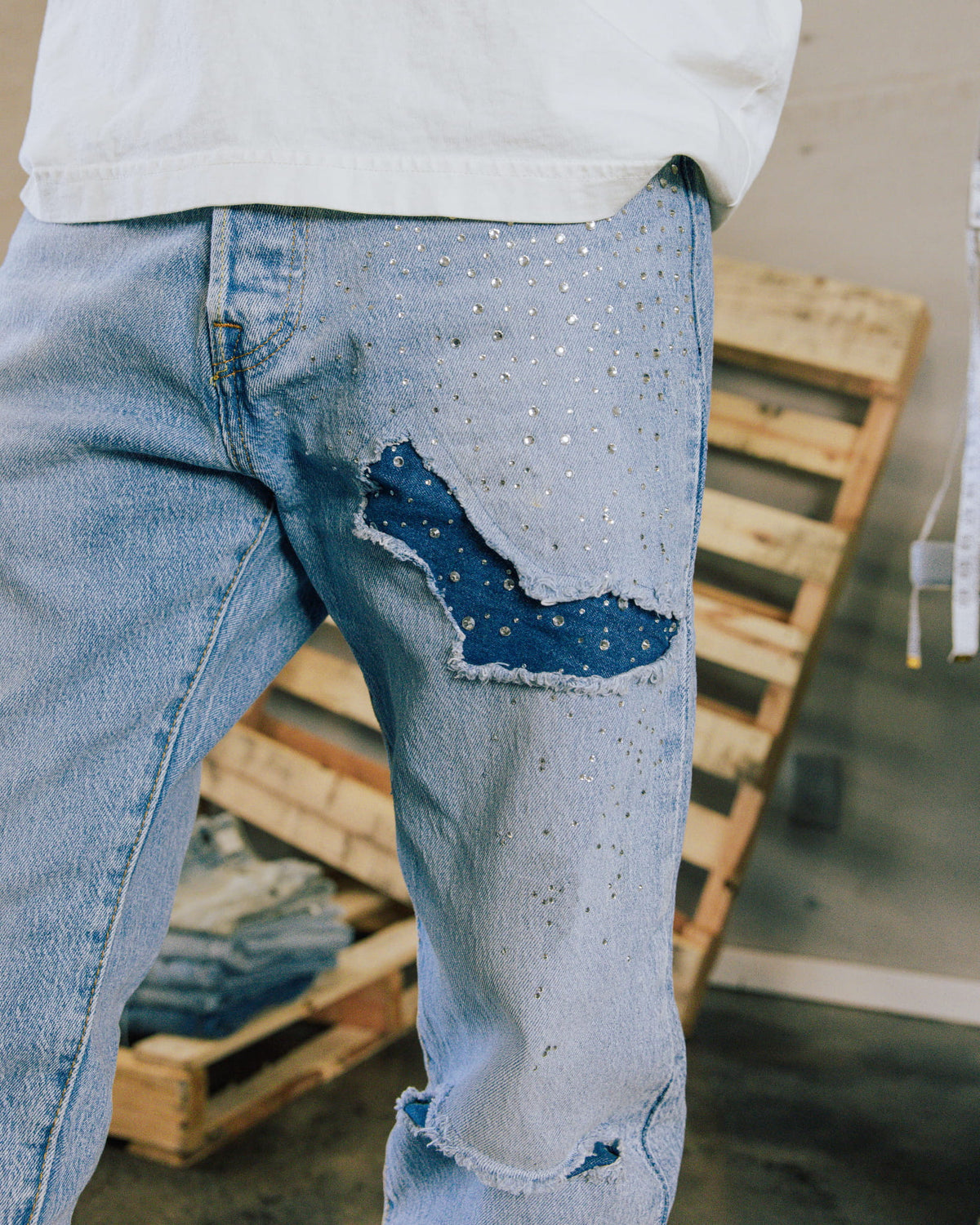 COMMONS RHINESTONE DENIM PANT BLUE (R36)