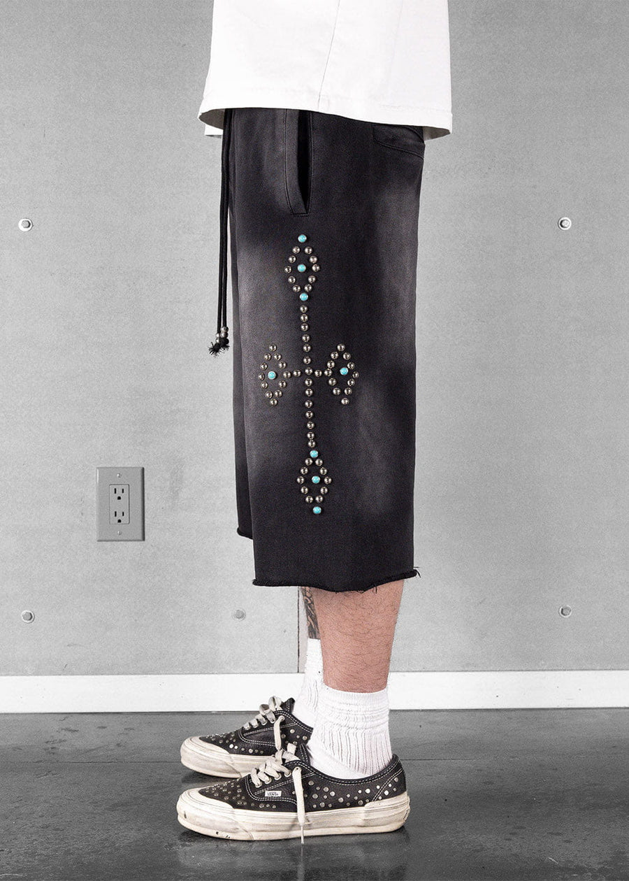Commons Turquoise Rivet Sweatshort Vintage Black