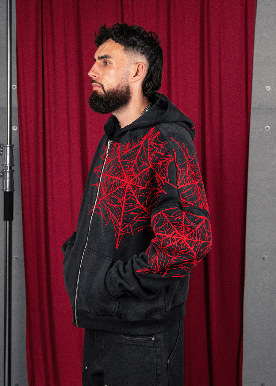 Commons Spider Zip-Up Hoodie Vintage Black