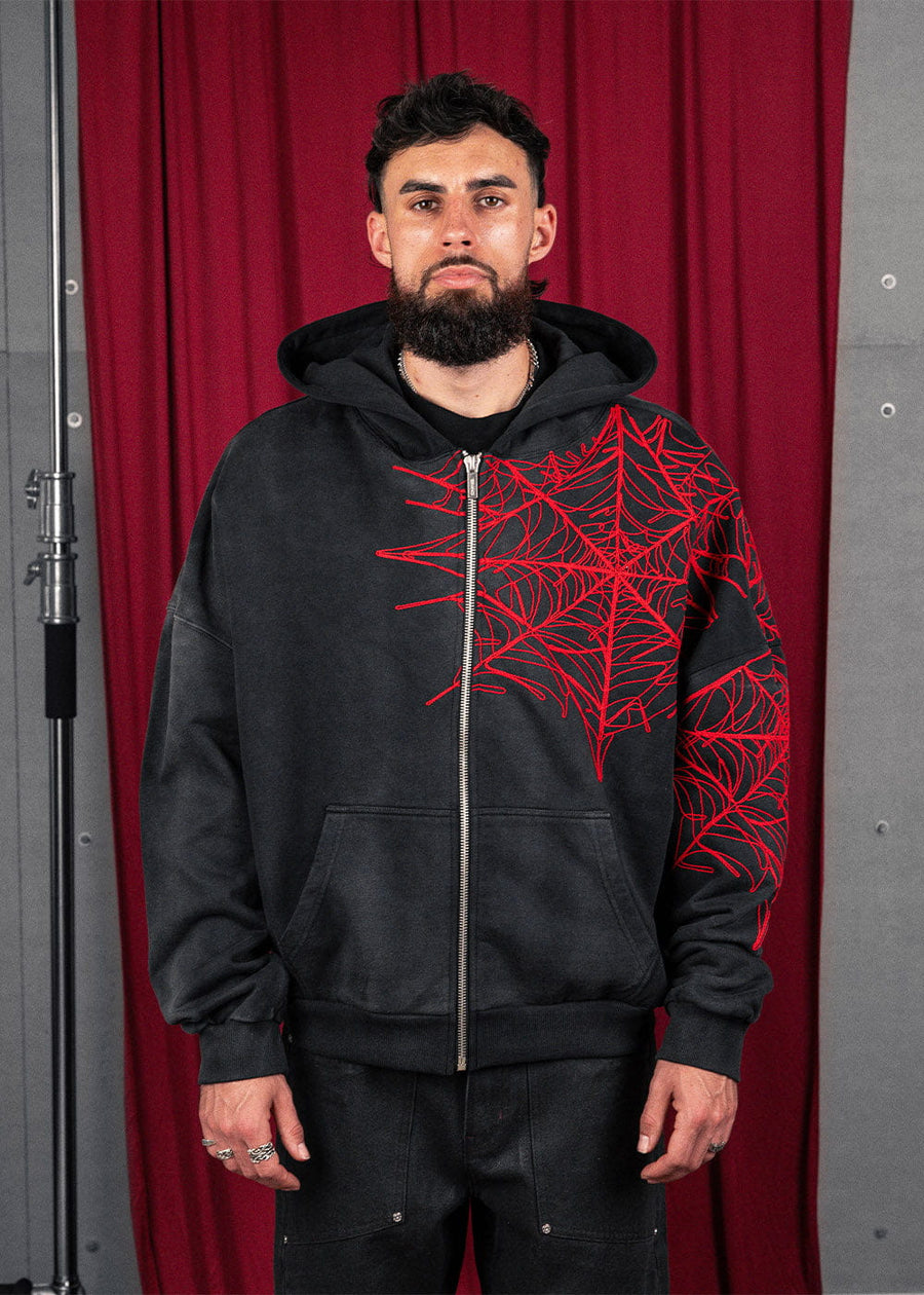 Commons Spider Zip-Up Hoodie Vintage Black