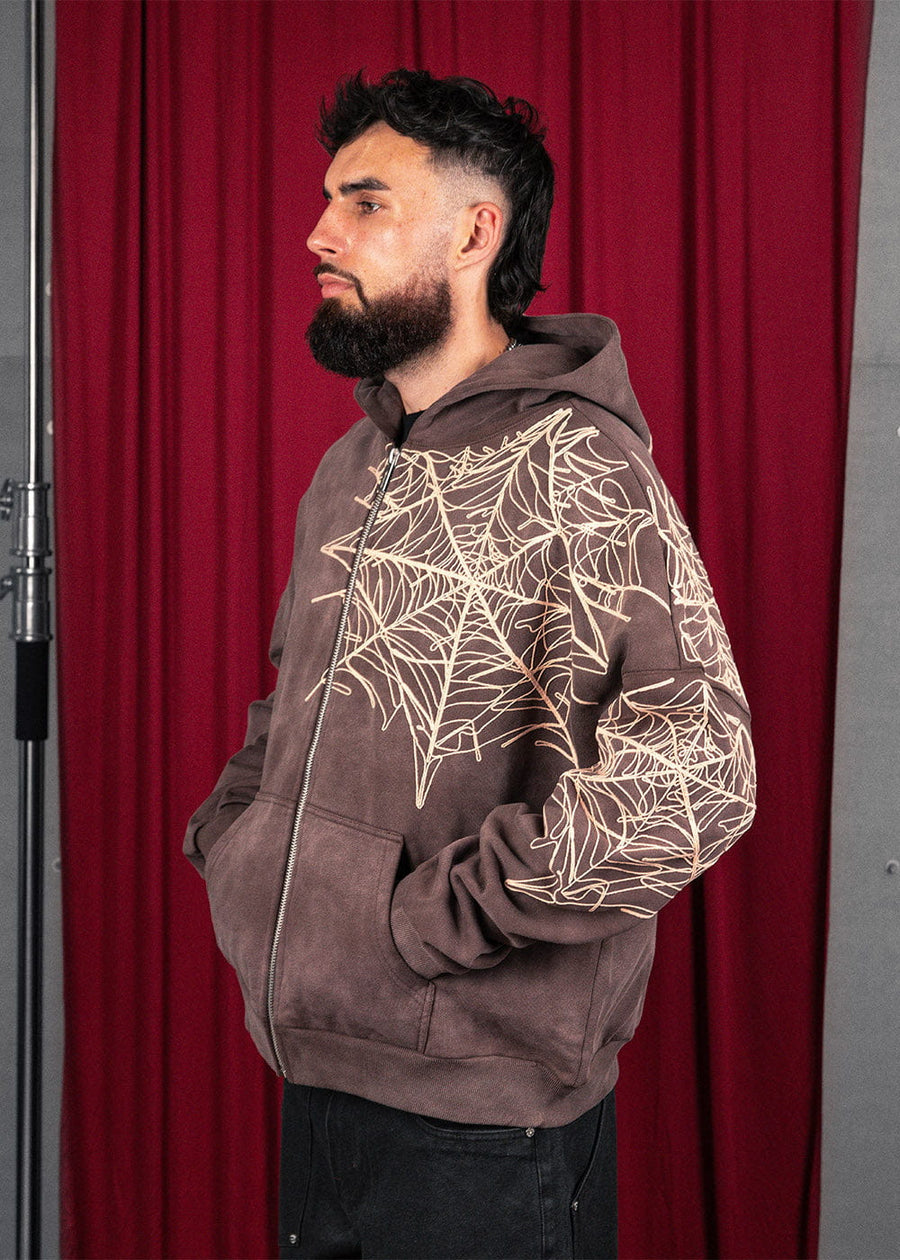 Commons Spider Zip-Up Hoodie Vintage Brown