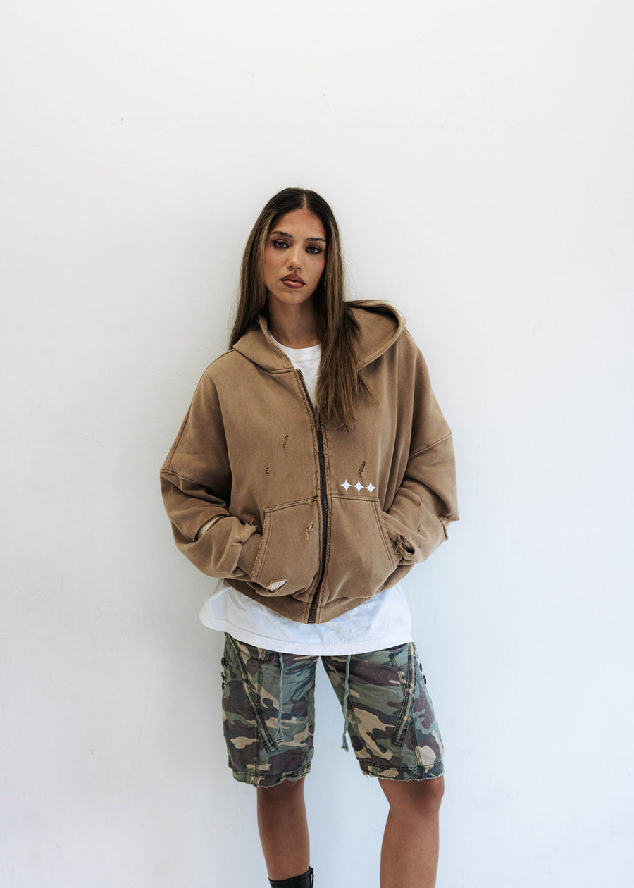 Commons Reversible Thermal Zip Up Faded Brown / White