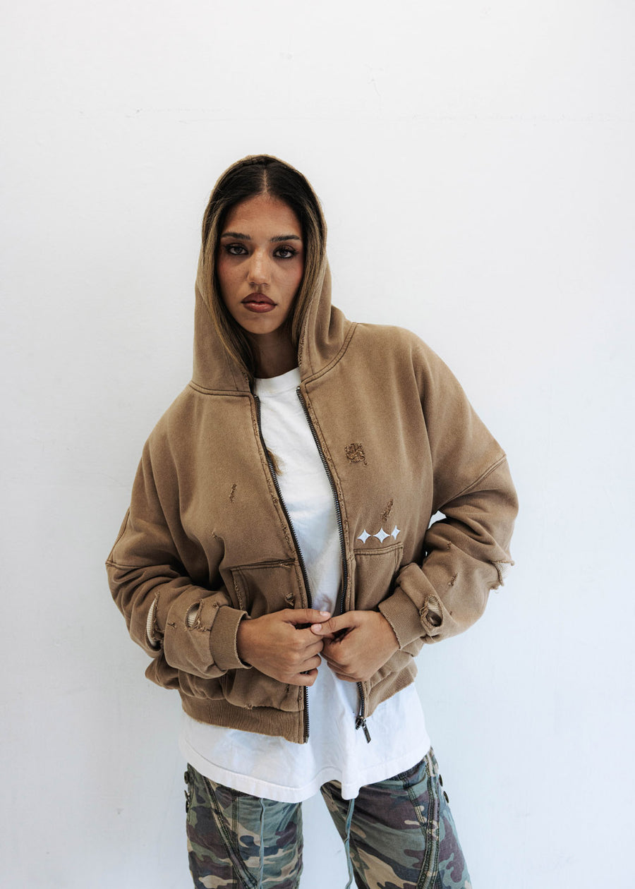 Commons Reversible Thermal Zip Up Faded Brown / White