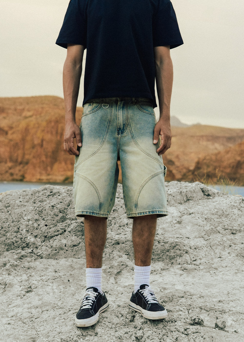 Commons Star Washed Denim Short Old Gold