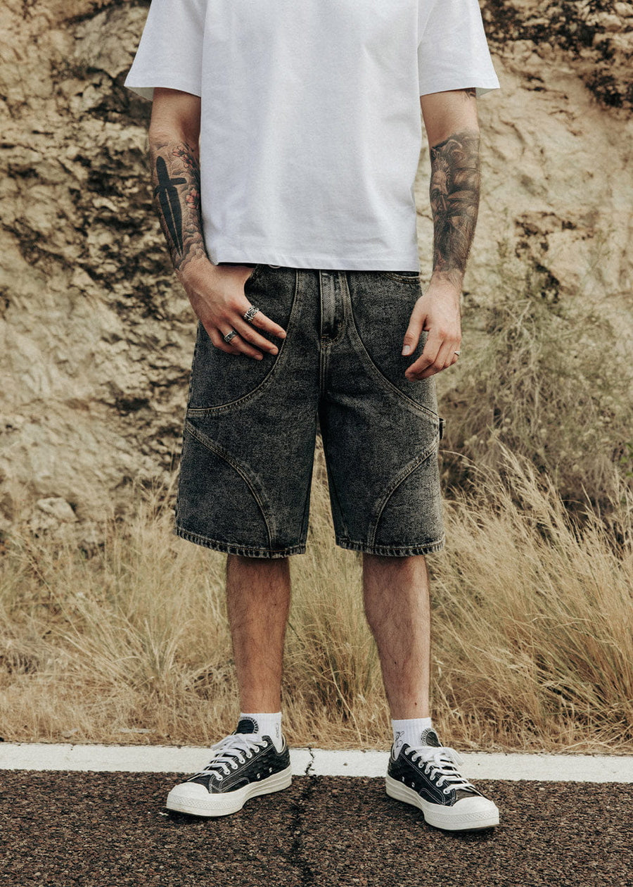 Commons Star Washed Denim Short Charcoal