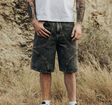 Commons Star Washed Denim Short Charcoal