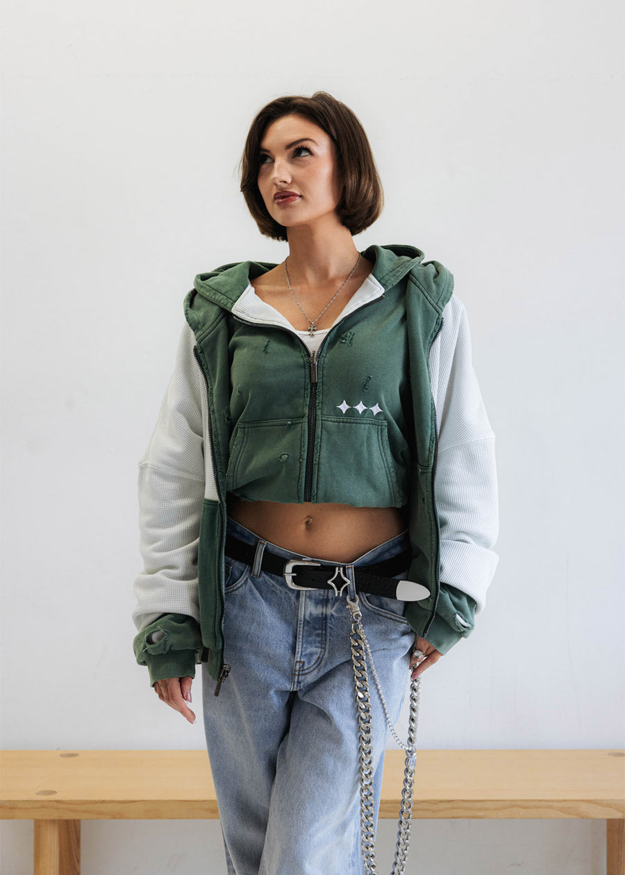 Commons Reversible Thermal Zip Up Faded Green/White