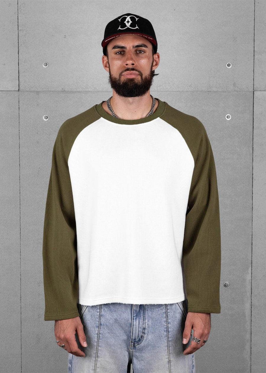 Commons Studios Waffle Thermal Long Sleeve Olive/White