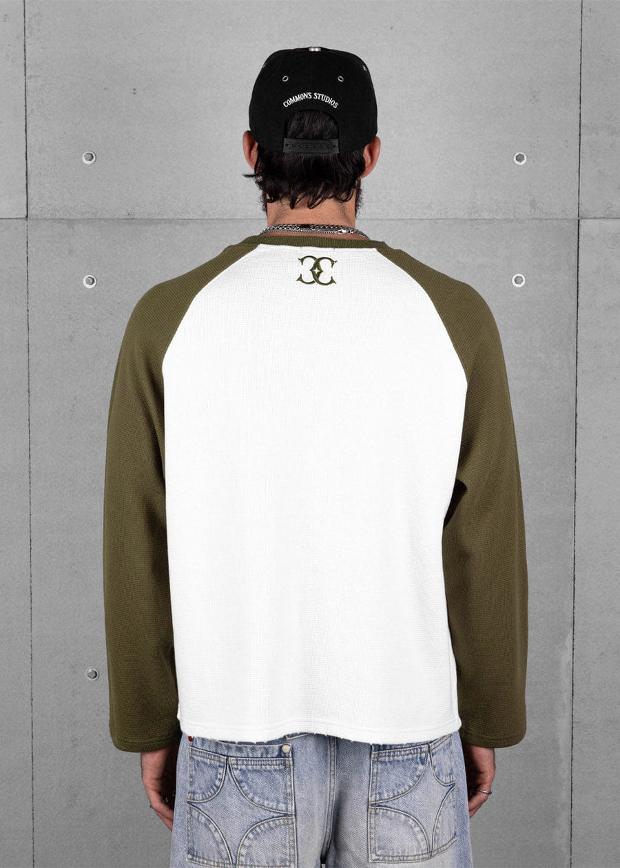 Commons Studios Waffle Thermal Long Sleeve Olive/White