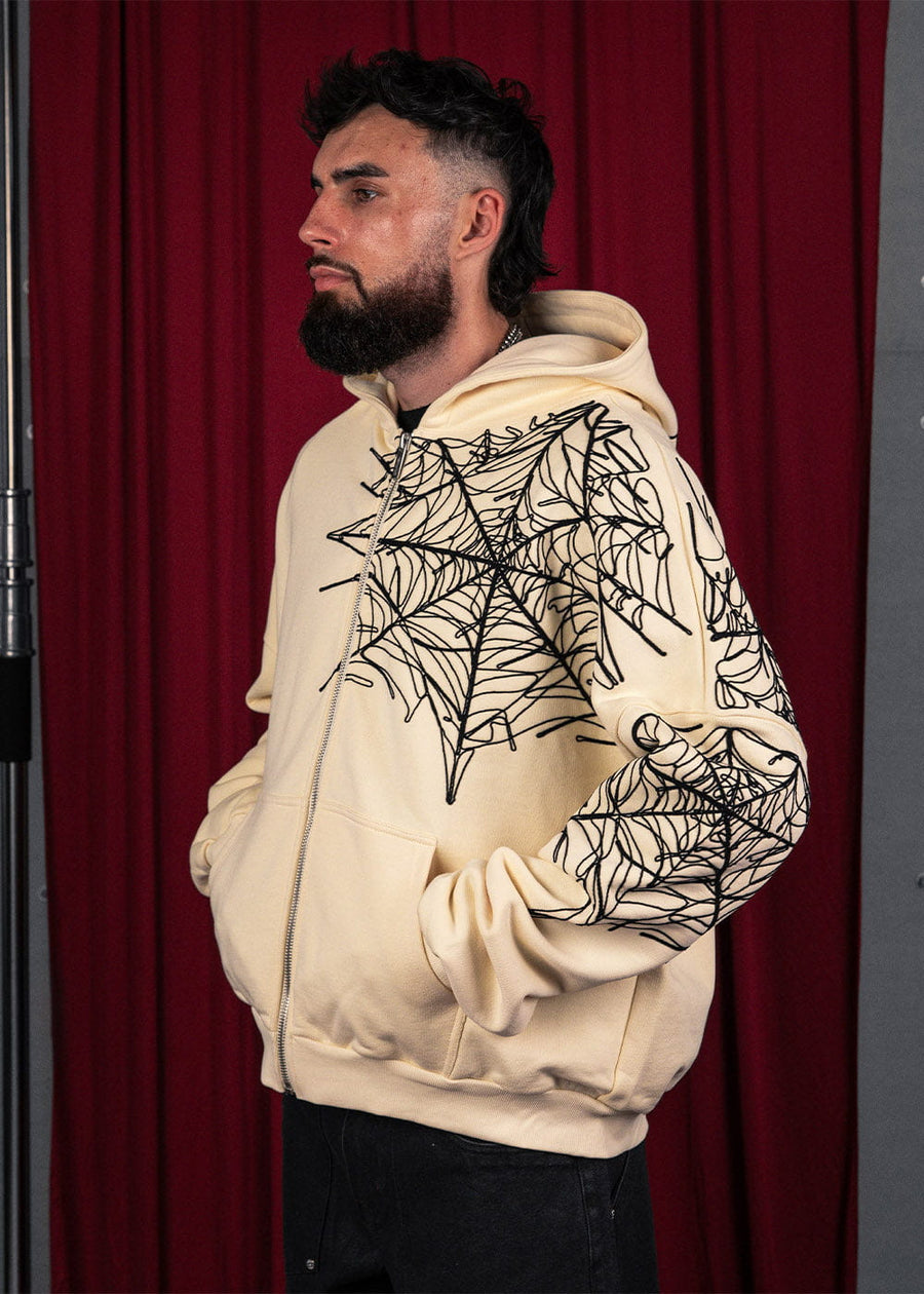 Commons Spider Zip-Up Hoodie Cream