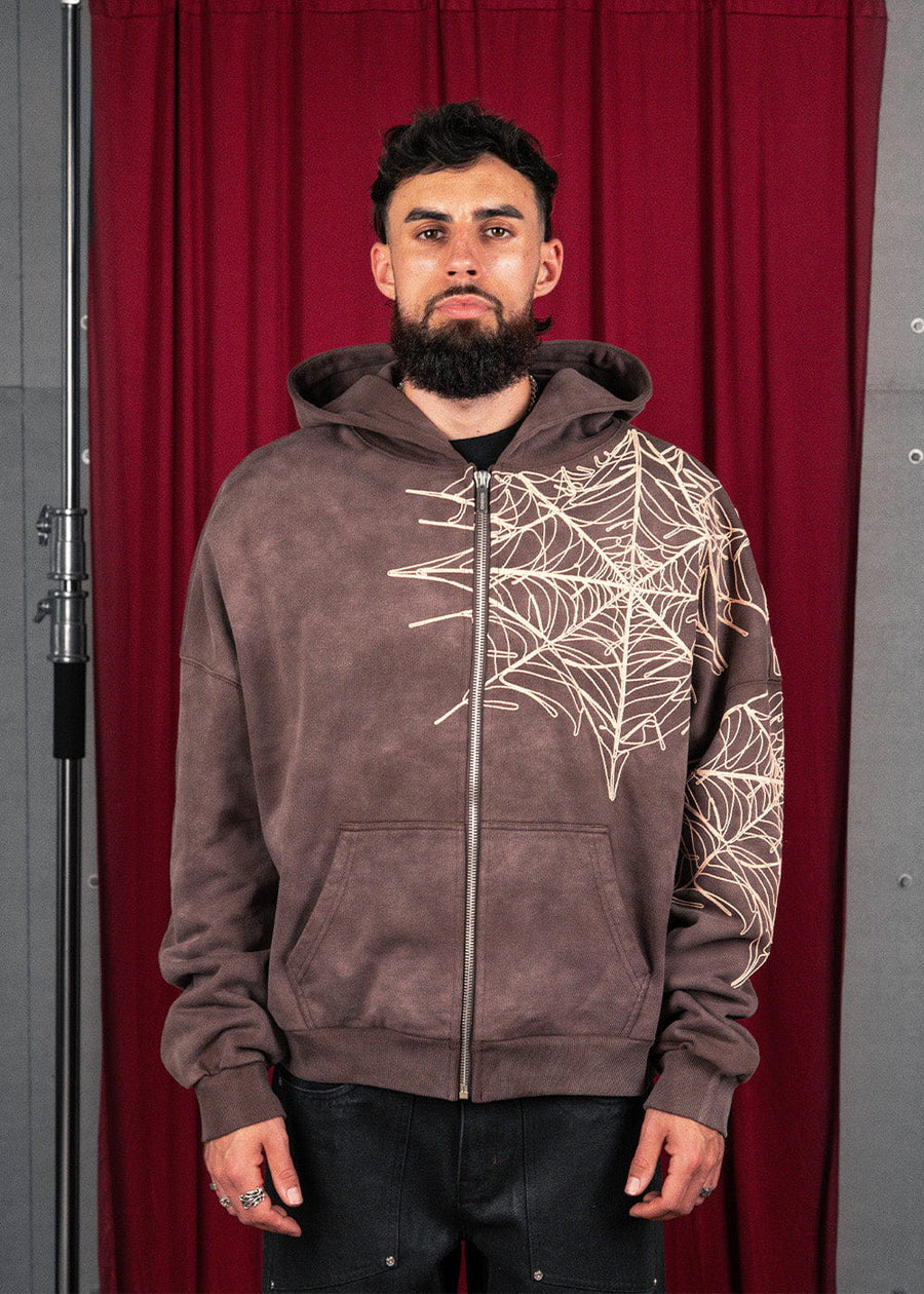 Commons Spider Zip-Up Hoodie Vintage Brown